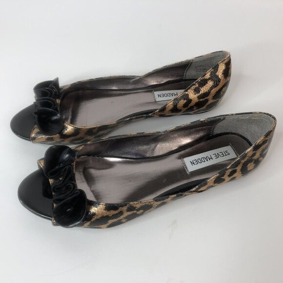 Steve Madden Womens Peep Toe Flats Size 8 Leopard Print Animal Print Dress Shoes - Picture 3 of 7